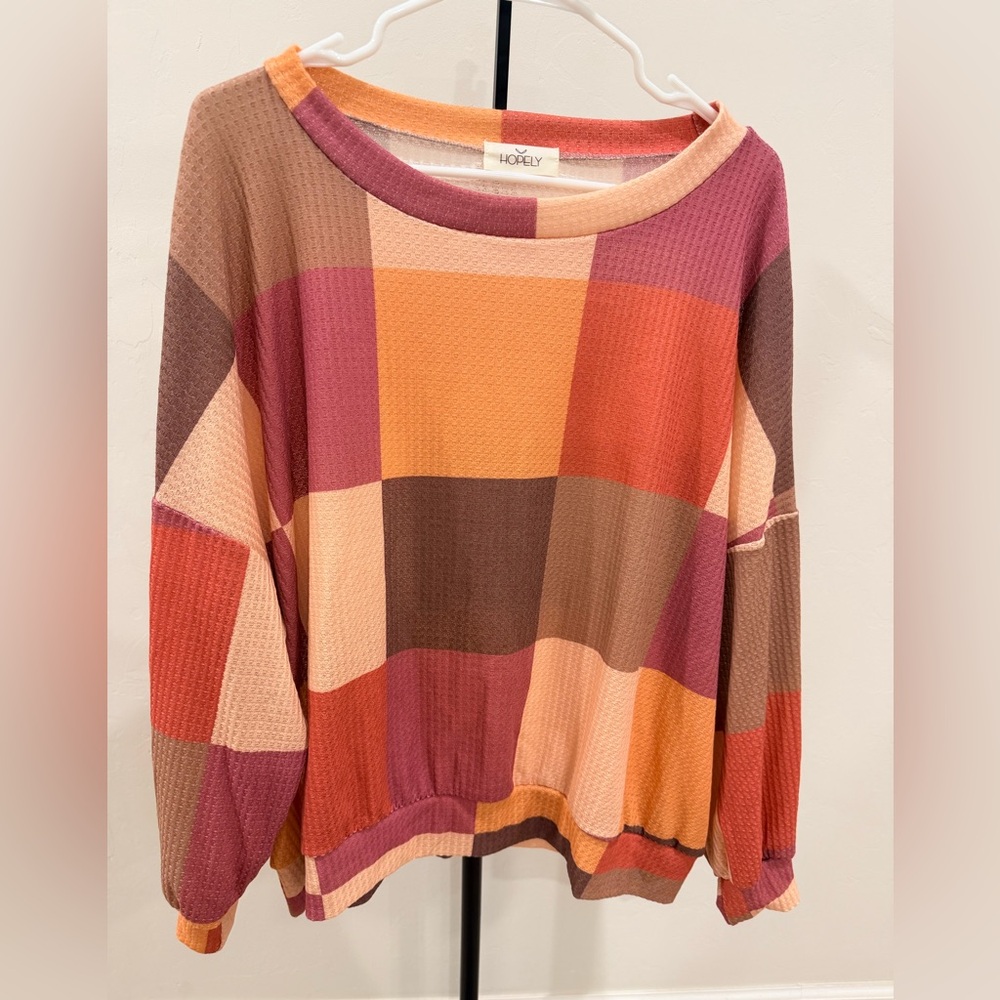 Hopely Oversized Waffle Knit Colorblock Top – 1XL NWT